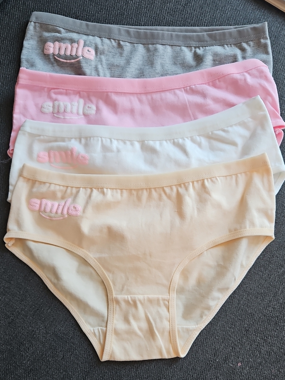 Pack of 4 Kids Briefs — Smile Embroidered (Pink, Gray, White, Cream)